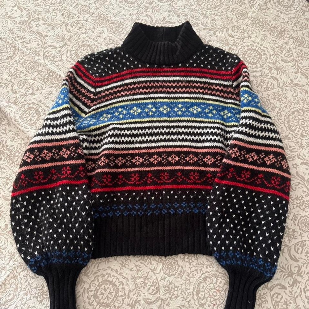 american eagle fair isle knit ballon sleeve sweater women's size medium